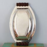 Silver plated metal hollow dish and mahogany handles