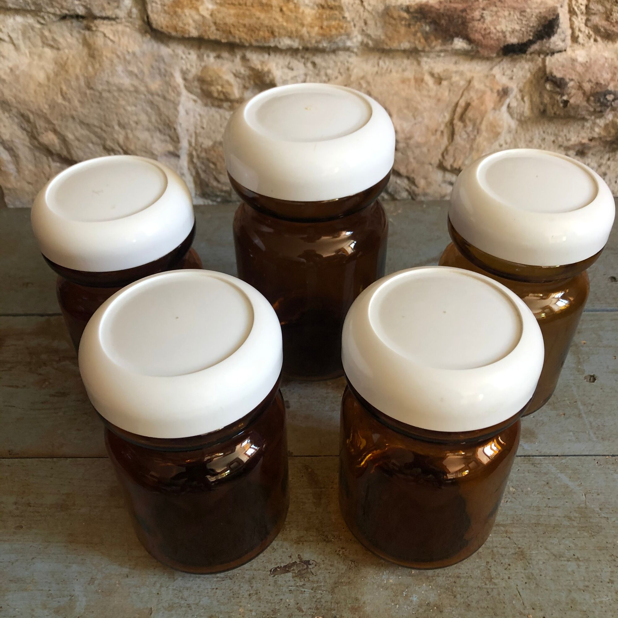 Lot of 5 old jars of chicory Leroux - amber glass