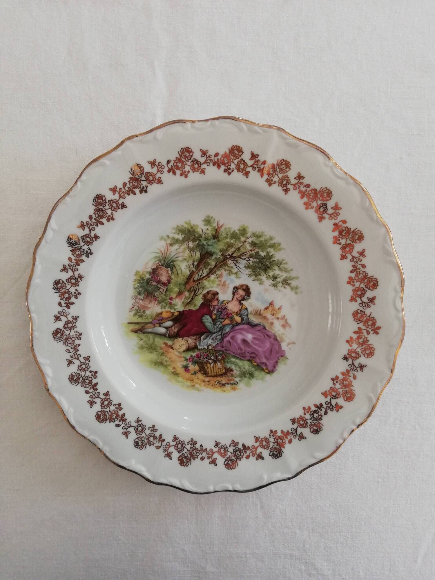 Lot vintage porcelain plates by Digoin Fragonard