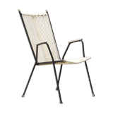 Wrought iron armchair, brass & scoubidou, France 1950s