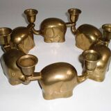 Set of 6 Art-Deco Brass Elephant Candle Holders / Candle Stands