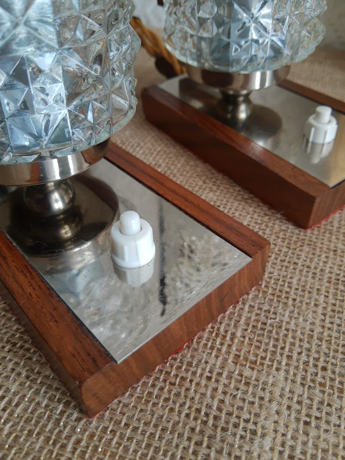 Pair of bedside lamps wood, metal and globe glass - vintage
