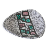 Coupe en céramique triangulaire à motifs géométriques, gris, bleu et rose, 1960