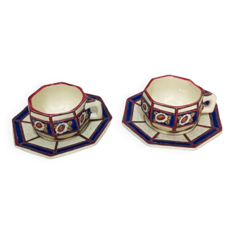 2 tasses et soucoupes de longwy