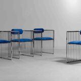 Set of four Italian modernist chrome chairs with royal blue velvet, 1970s