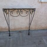 Art Deco wrought iron console with marble
