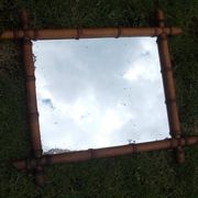 Old turned wood mirror, bamboo imitation.