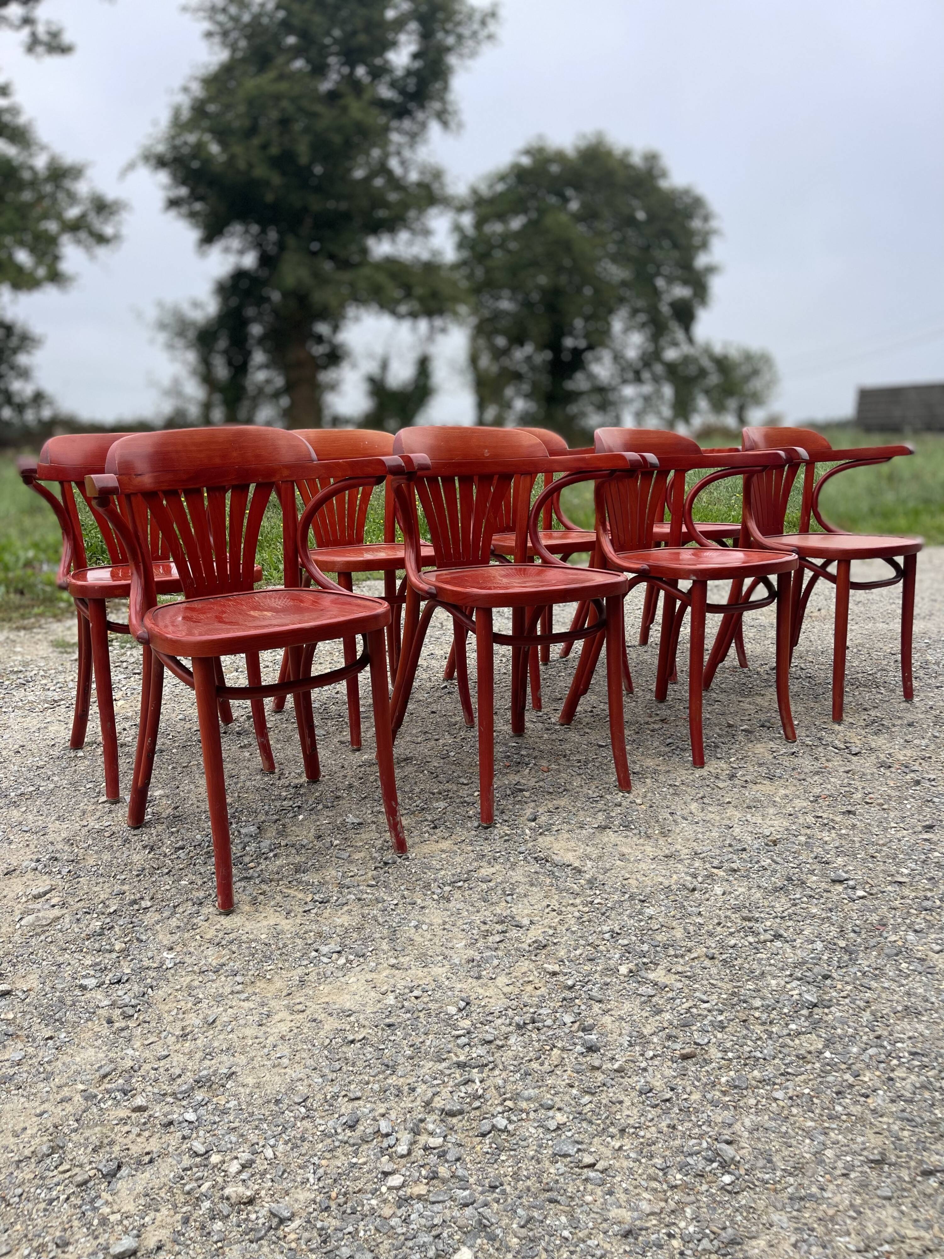 8 mahogany bistro chairs, 50s/60s