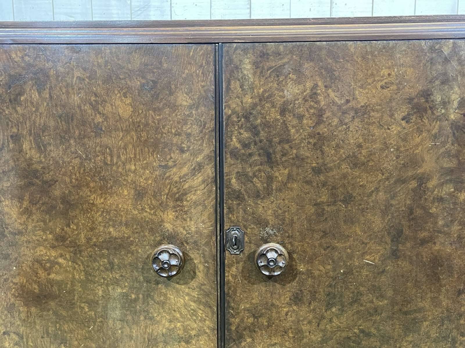 Small English Art Deco student wardrobe in walnut from the 1950s.