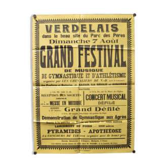 Affiche "Grand Festival de Musique" - Verdelais - Années 1930