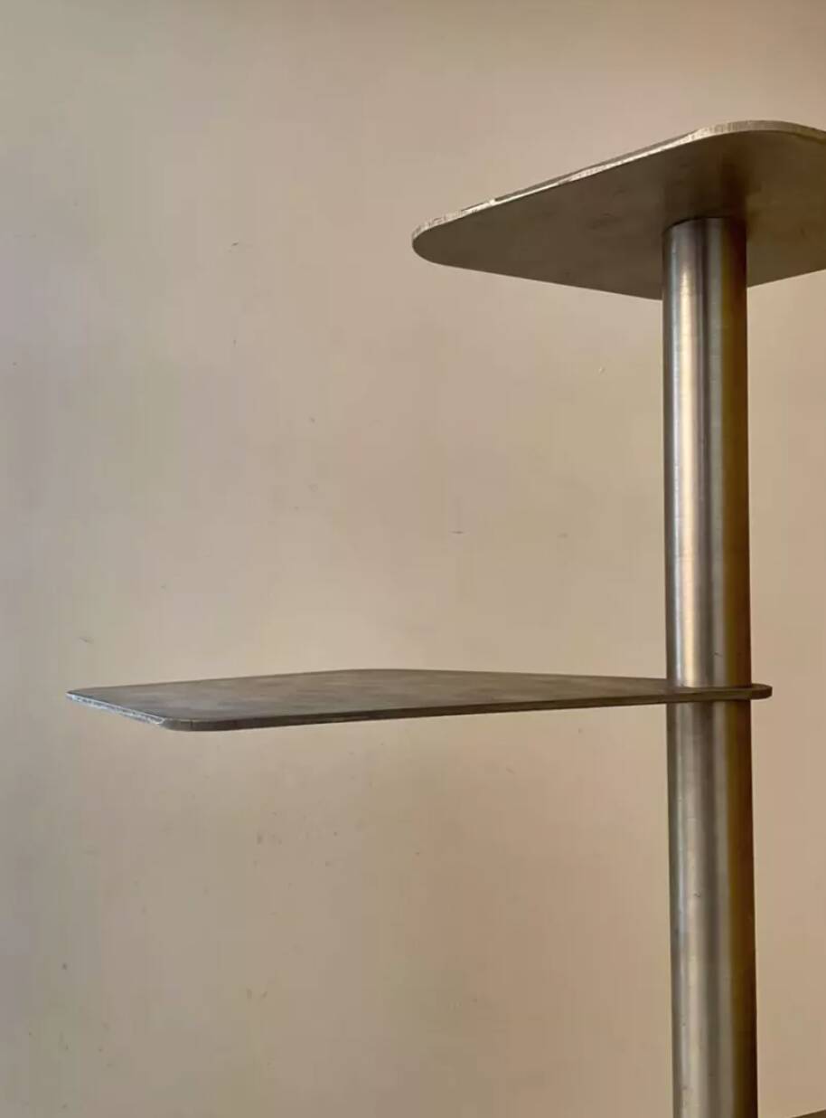 Vintage modernist side table, brushed chrome metal, France 1970