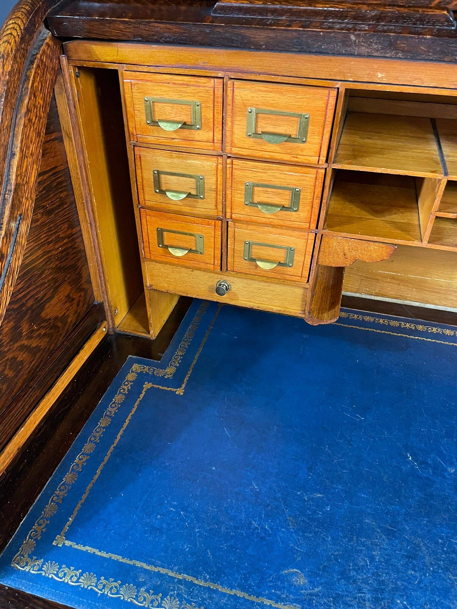 American roll-top desk, solid oak, Czechoslovakia, 1930s