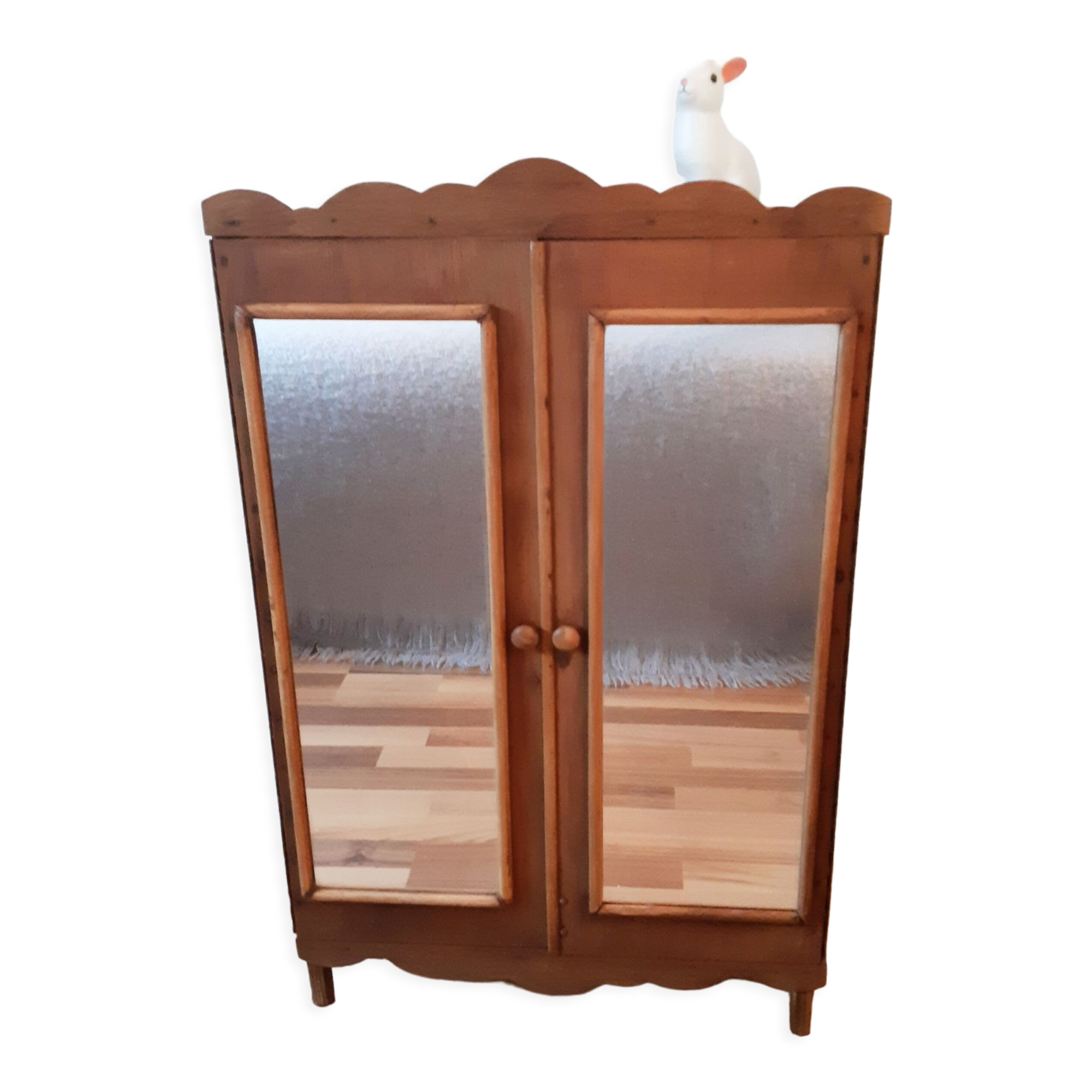 Handcrafted wooden doll cabinet, vintage French 50s