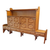 Vintage Brutalist Cabinet In Light Oak And Brass, Guillerme Et Chambron