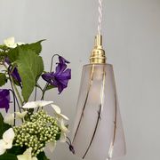 Vintage tulip pendant light in white frosted glass and gold trim