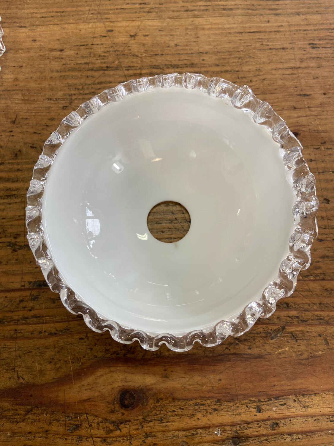 Pair of white glass pendant lights