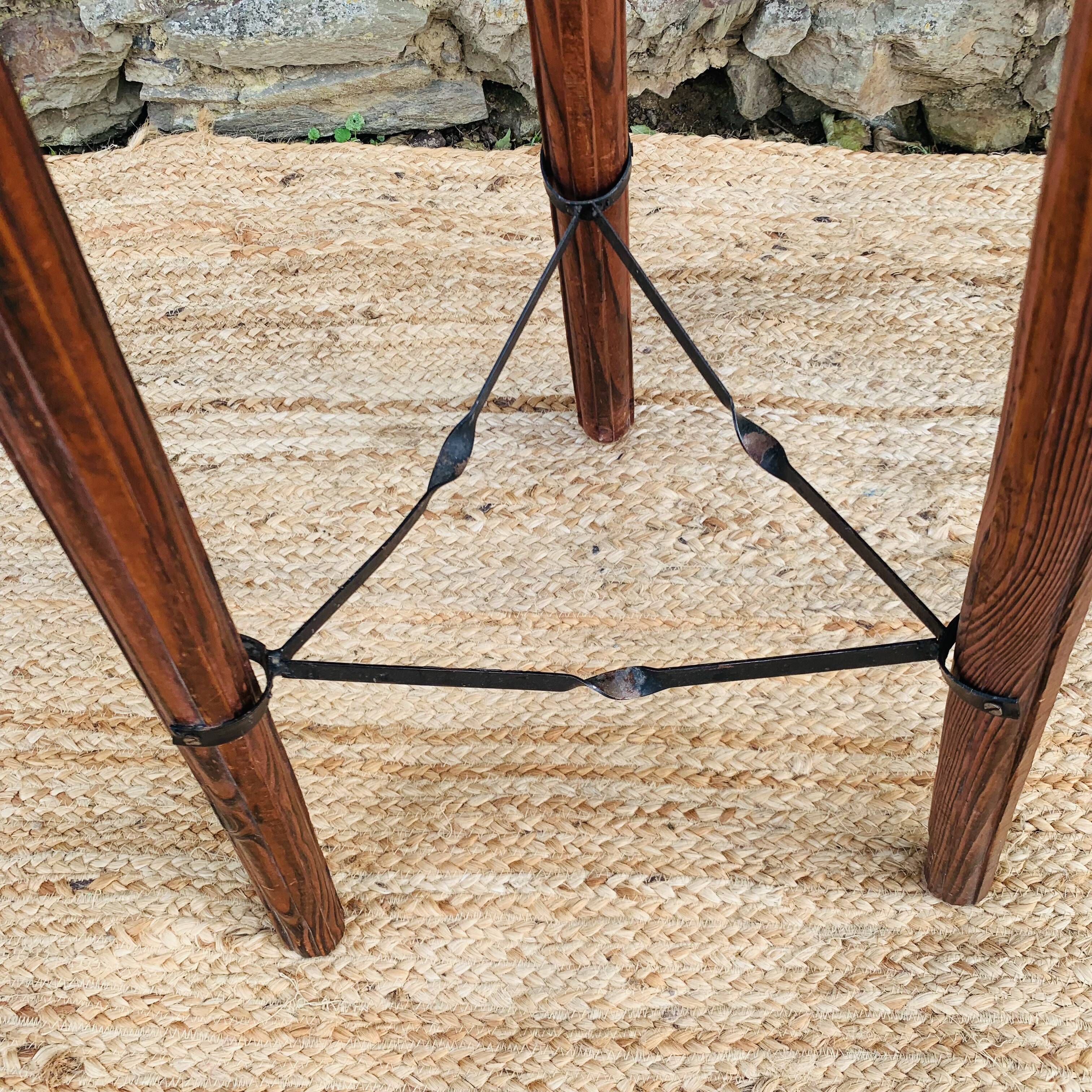 Set of 2 vintage high stools in cowhide and wood
