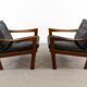 Pair of teak chairs in black leather by Illum Wikkelsoe for Niels Eilersen, Denmark