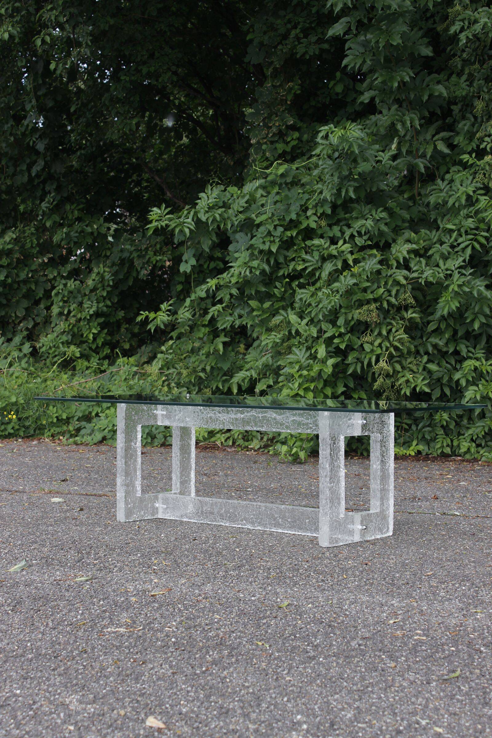 Vintage coffee table with frosted plexiglass base 1970s