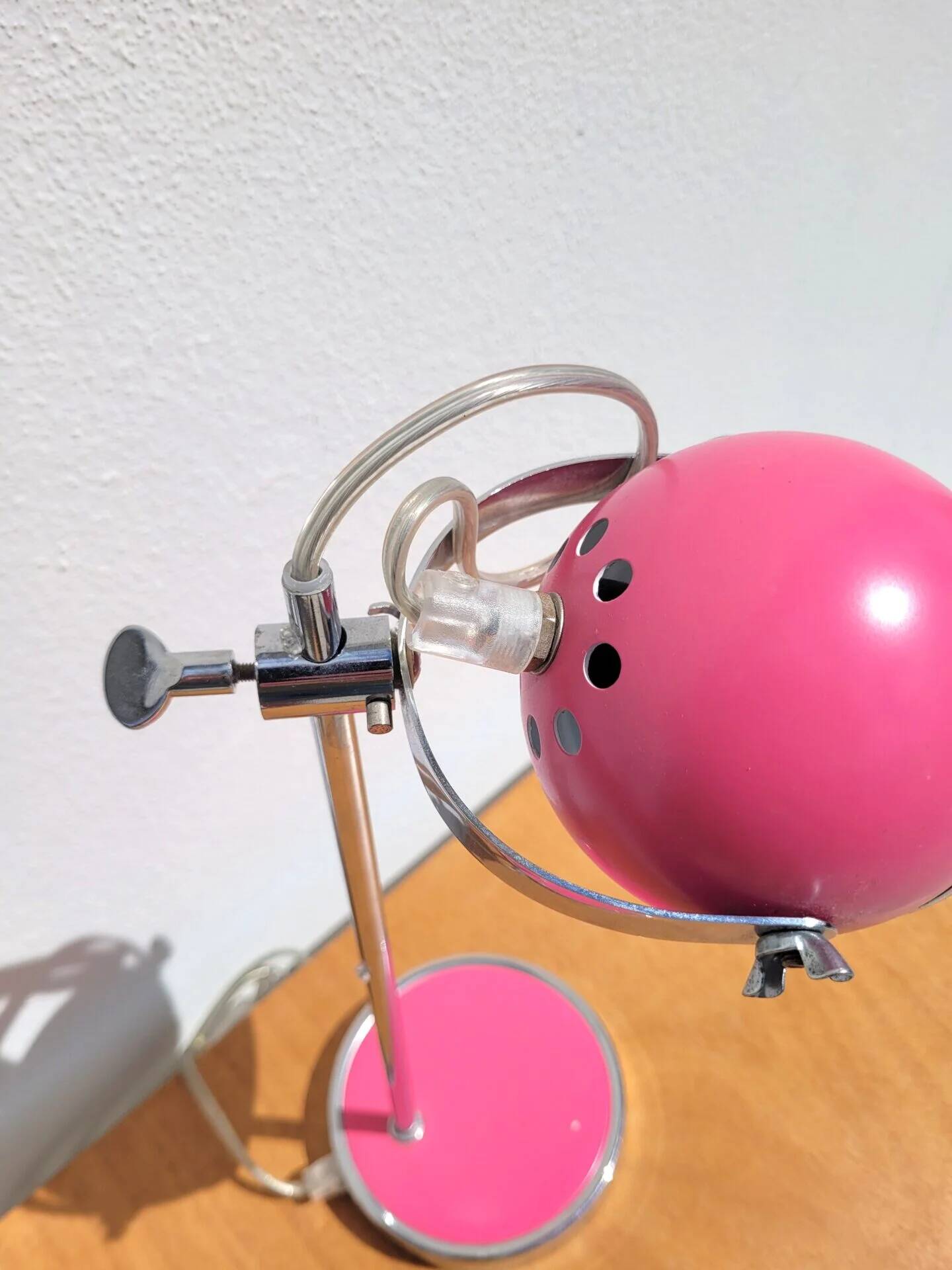 Pink and chrome Eyeball desk lamp