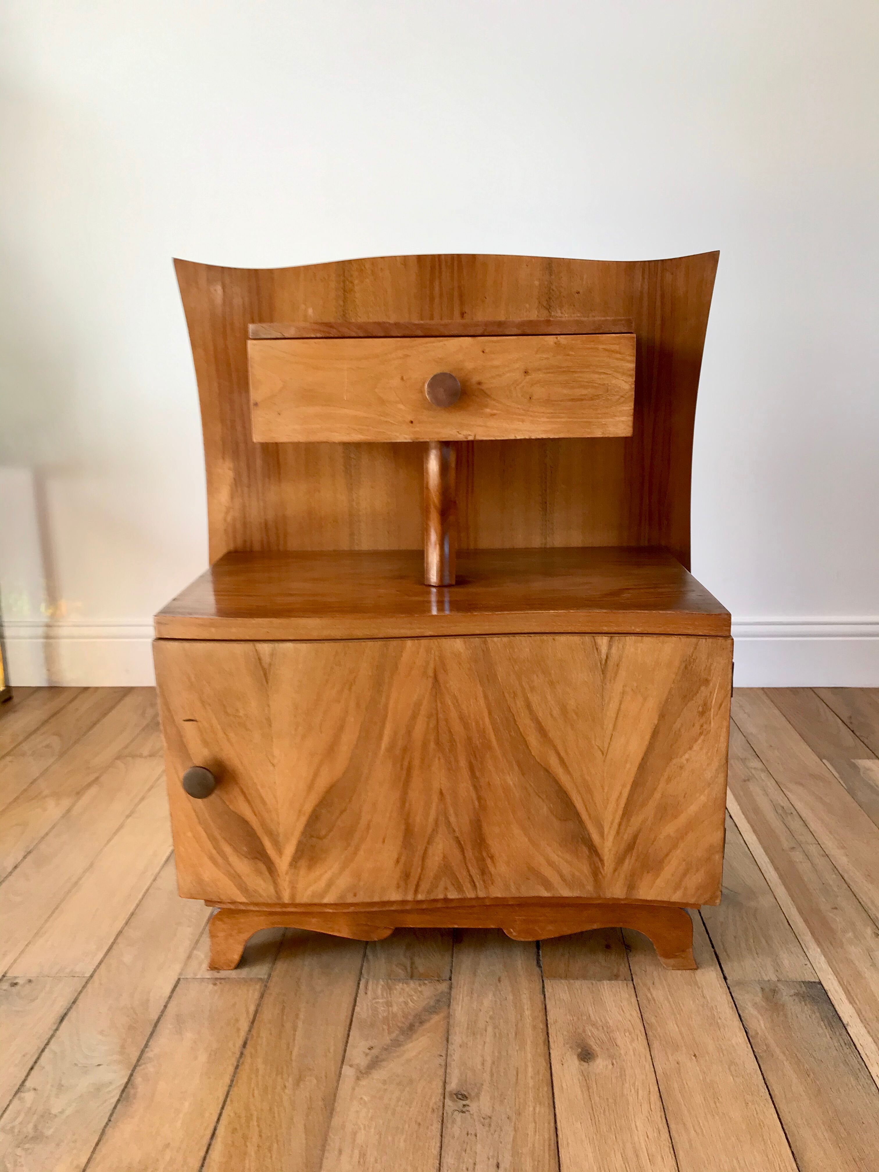 Bedside table in beech wood art deco 30s