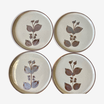 Set of 4 stoneware plates Manufacture Grès de l'Arnon France from the 1970s