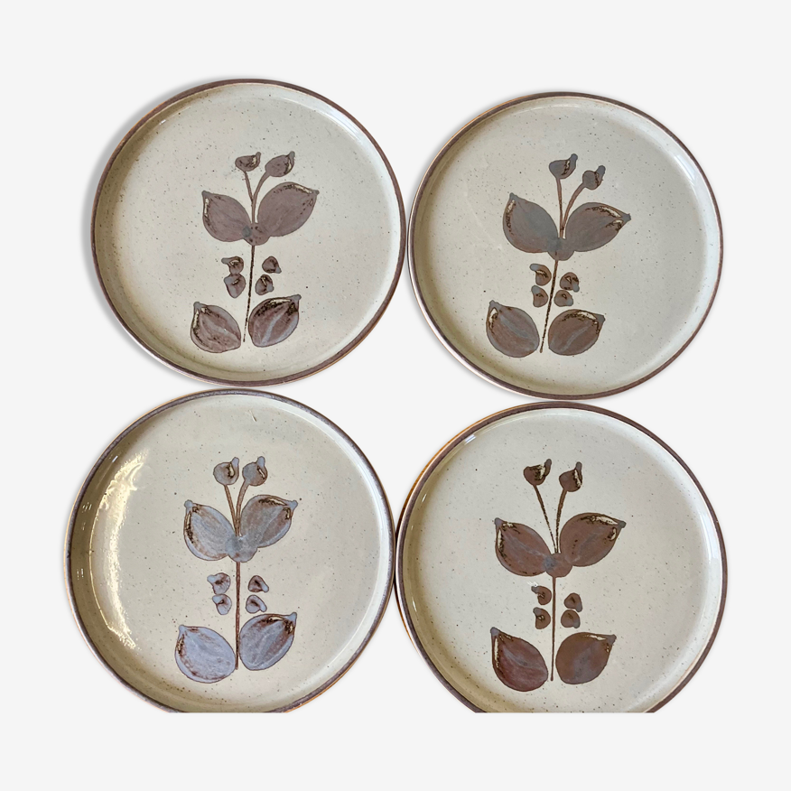 Lot de 4 assiettes en grès Manufacture Grès de l'Arnon France des années  1970 | Selency