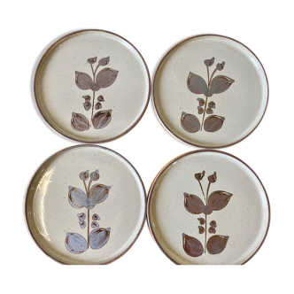 Set of 4 stoneware plates Manufacture Grès de l'Arnon France from the 1970s