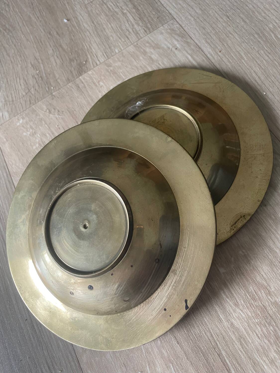 Vintage Pair of Catchall Trays – Solid Brass & Starry Enamel