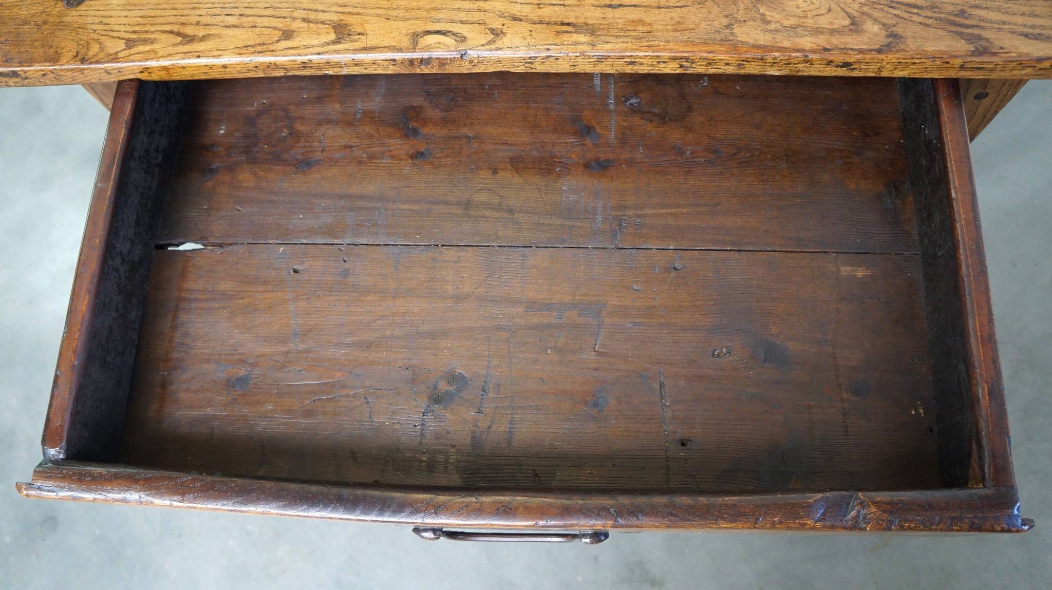 antique French oak dining table with 3 drawers and an exquisite patina