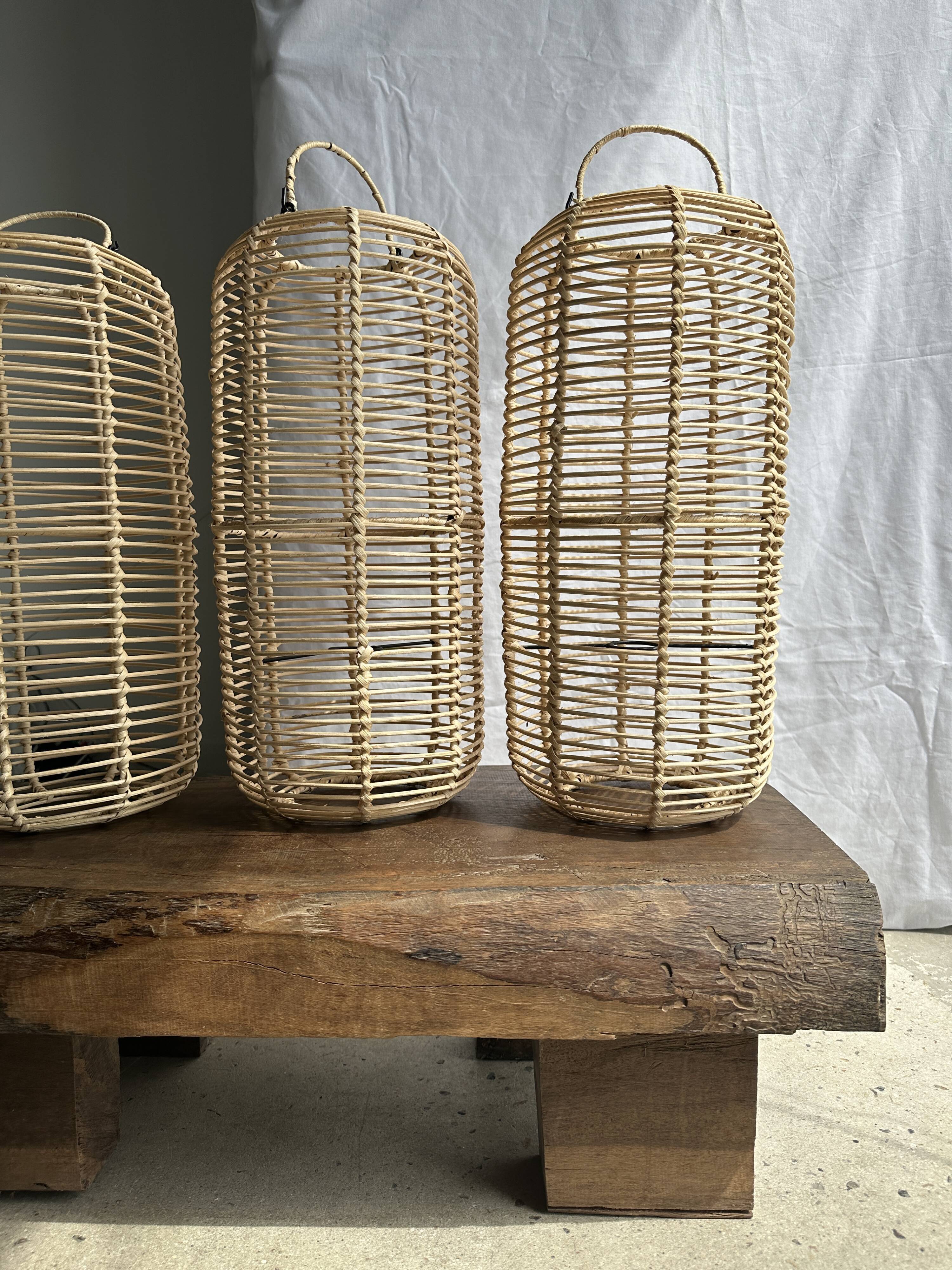 Large lantern-shaped rattan pendant lamp H50 D24