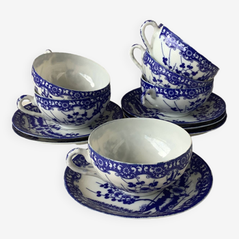 Tasses japonaises bleu cobalt en porcelaine coquille d'œuf