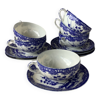 Tasses japonaises bleu cobalt en porcelaine coquille d'œuf