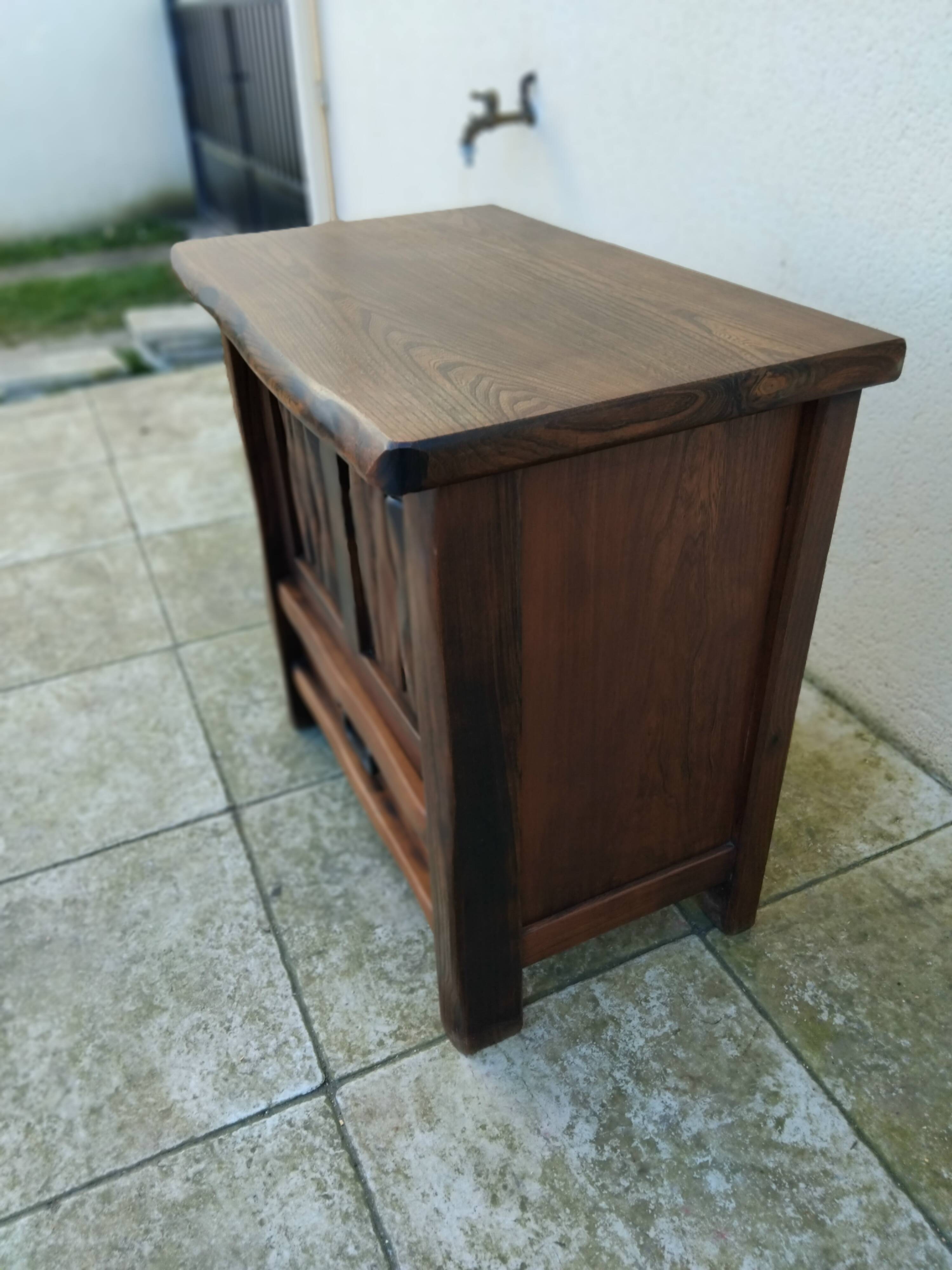 ARANJOU vintage solid elm brutalist bar cabinet