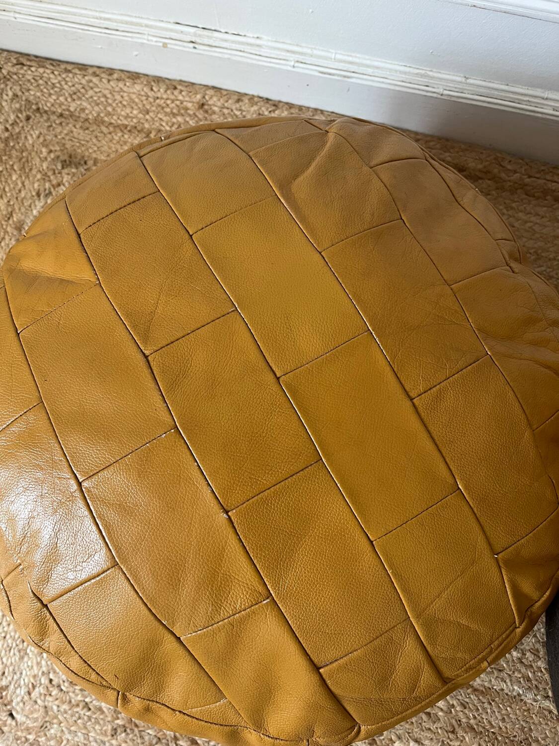 Vintage 70s patchwork leather poufs