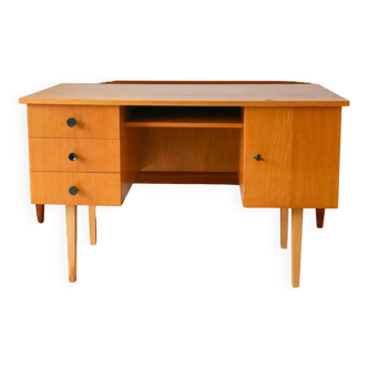 Bureau en placage chêne clair Scandinave Mid-Century, Design, 1950