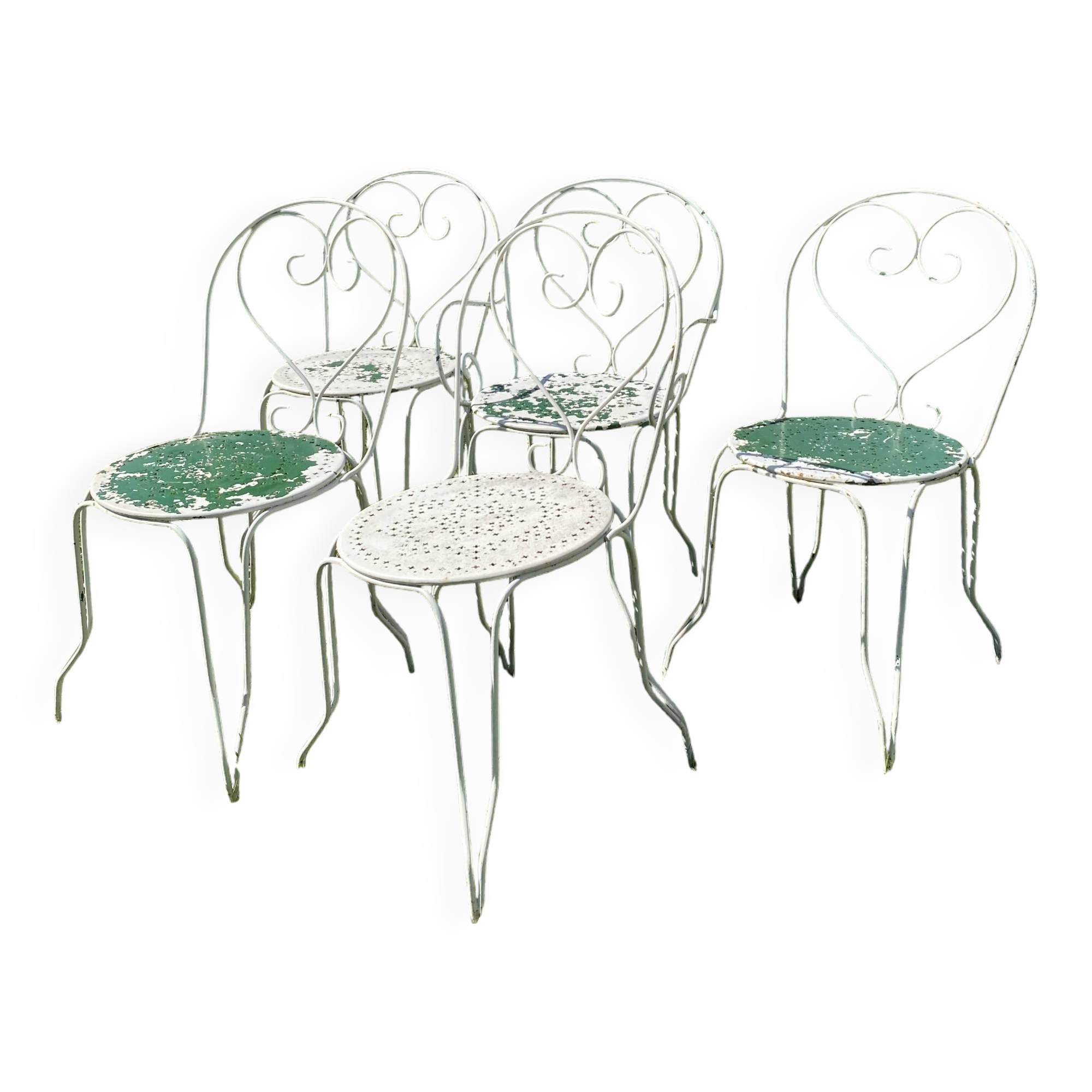 Set of 5 wrought iron garden chairs – openwork seats