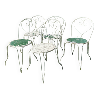 5 chaises de jardin en fer forgé ajouré