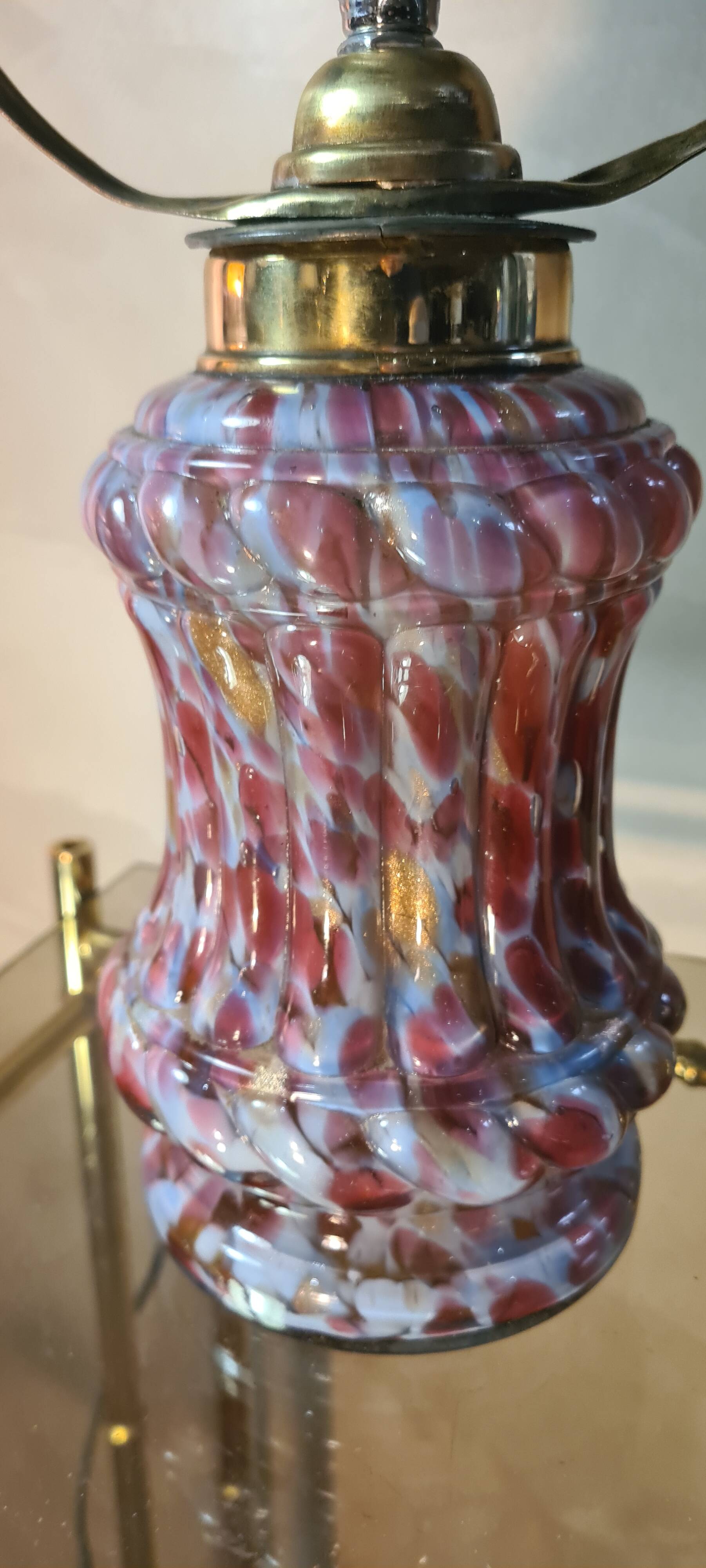 mushroom lamp 1910 superb multicolored glass base, adjustable brass lampshade, 39x19