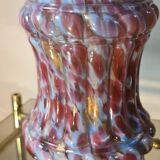 lampe champignon 1910 superbe  pied en verre multicolores ,abat jour laiton orientable ,39x19