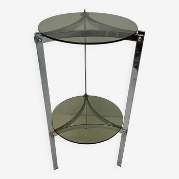 Side table design in steel and smoked glass 60s-70s