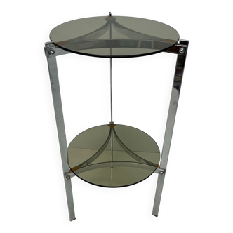 Side table design in steel and smoked glass 60s-70s