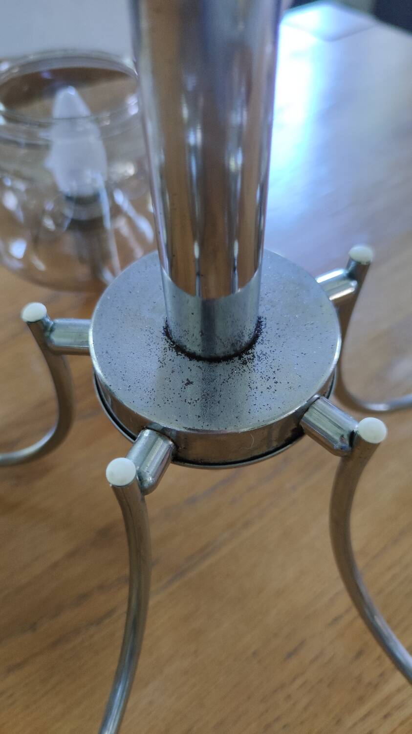 70s chandelier, smoked glass globes, 5 lights