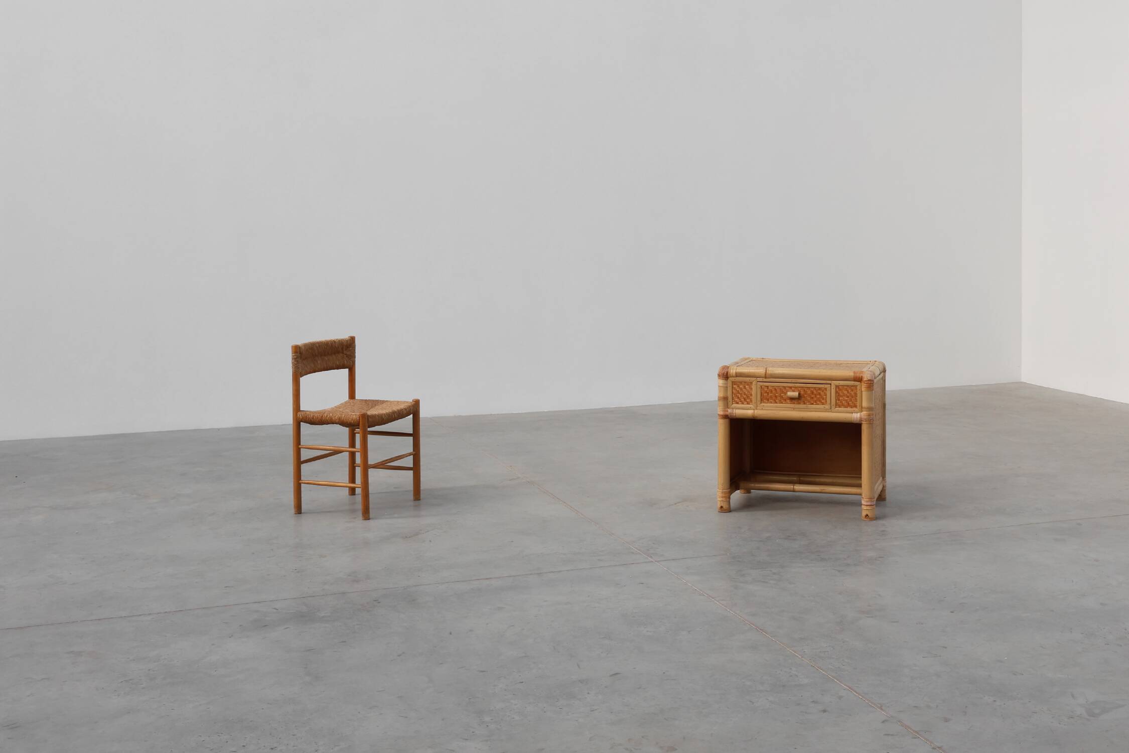 Italian 1970s bamboo and wicker chest of drawers or nightstand