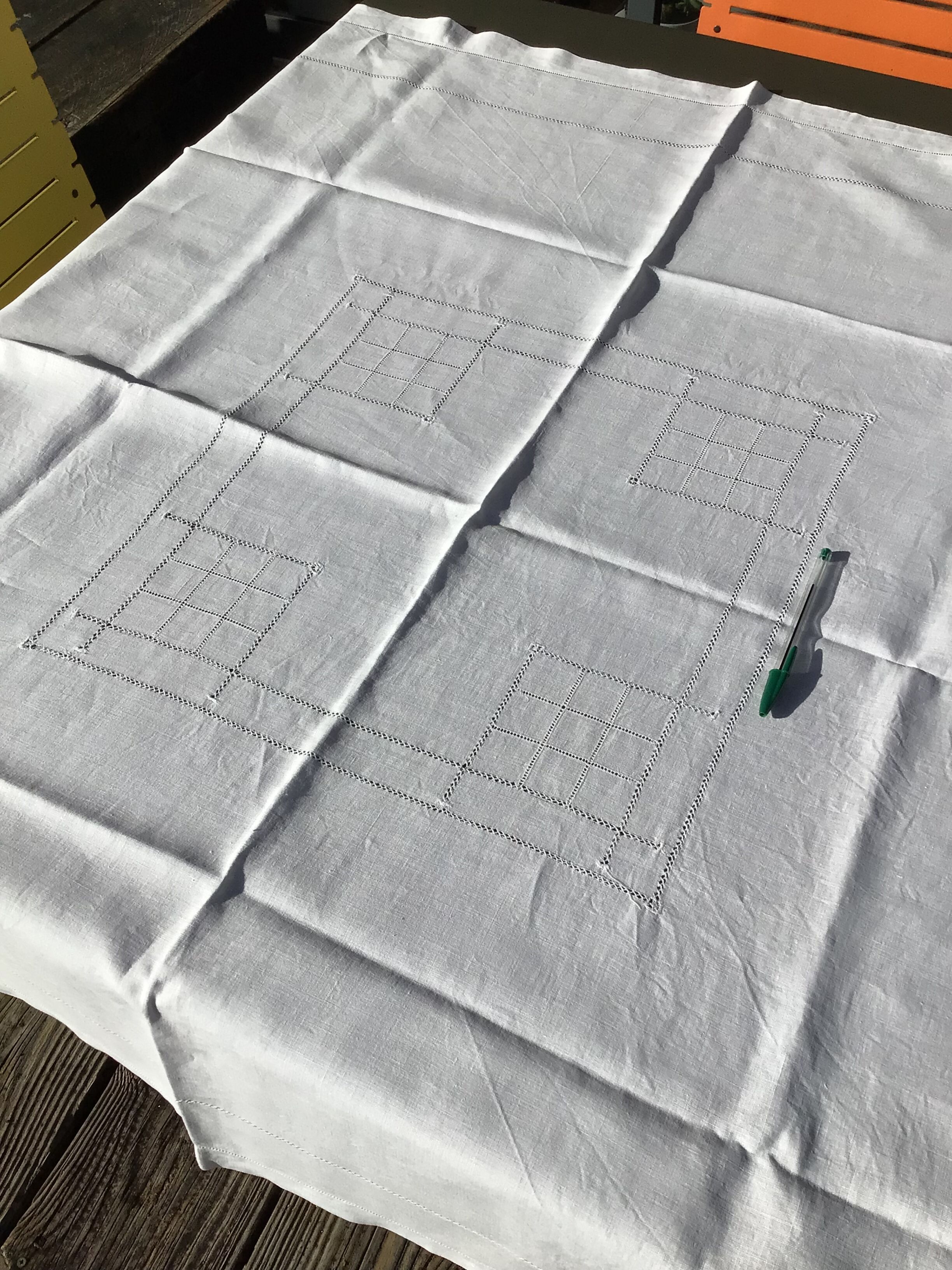 Square linen tablecloth fine days lines and squares