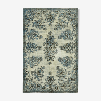 Handwoven overdyed oriental 1970s 210 cm x 314 cm blue carpet
