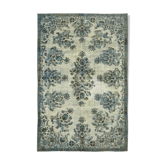 Handwoven overdyed oriental 1970s 210 cm x 314 cm blue carpet