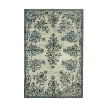 Handwoven overdyed oriental 1970s 210 cm x 314 cm blue carpet
