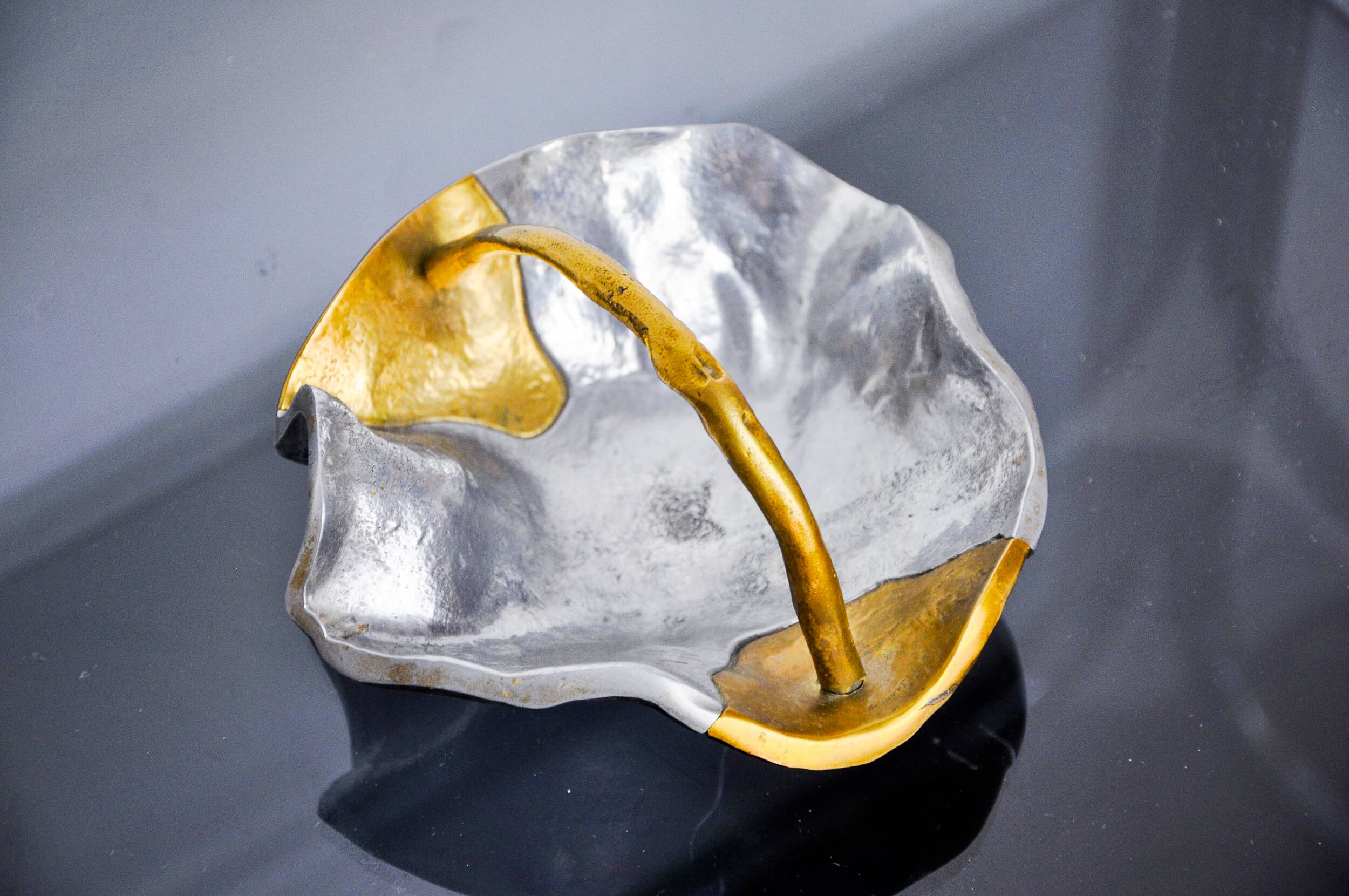 Brutalist pocket emptier by Art3, bronze and aluminum 1970, Spain