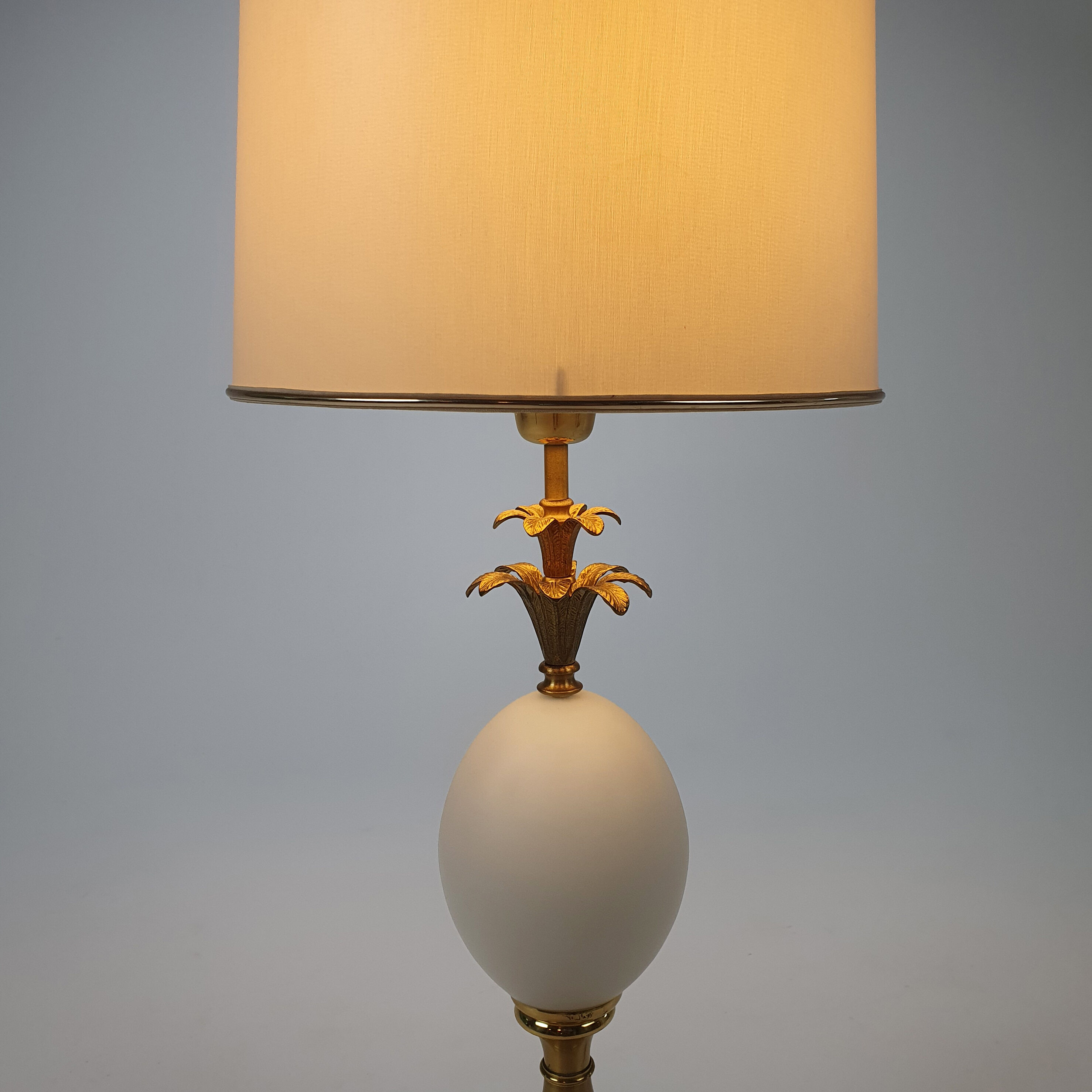Brass and Opaline Glass Ostrich Egg Table Lamp, 1970